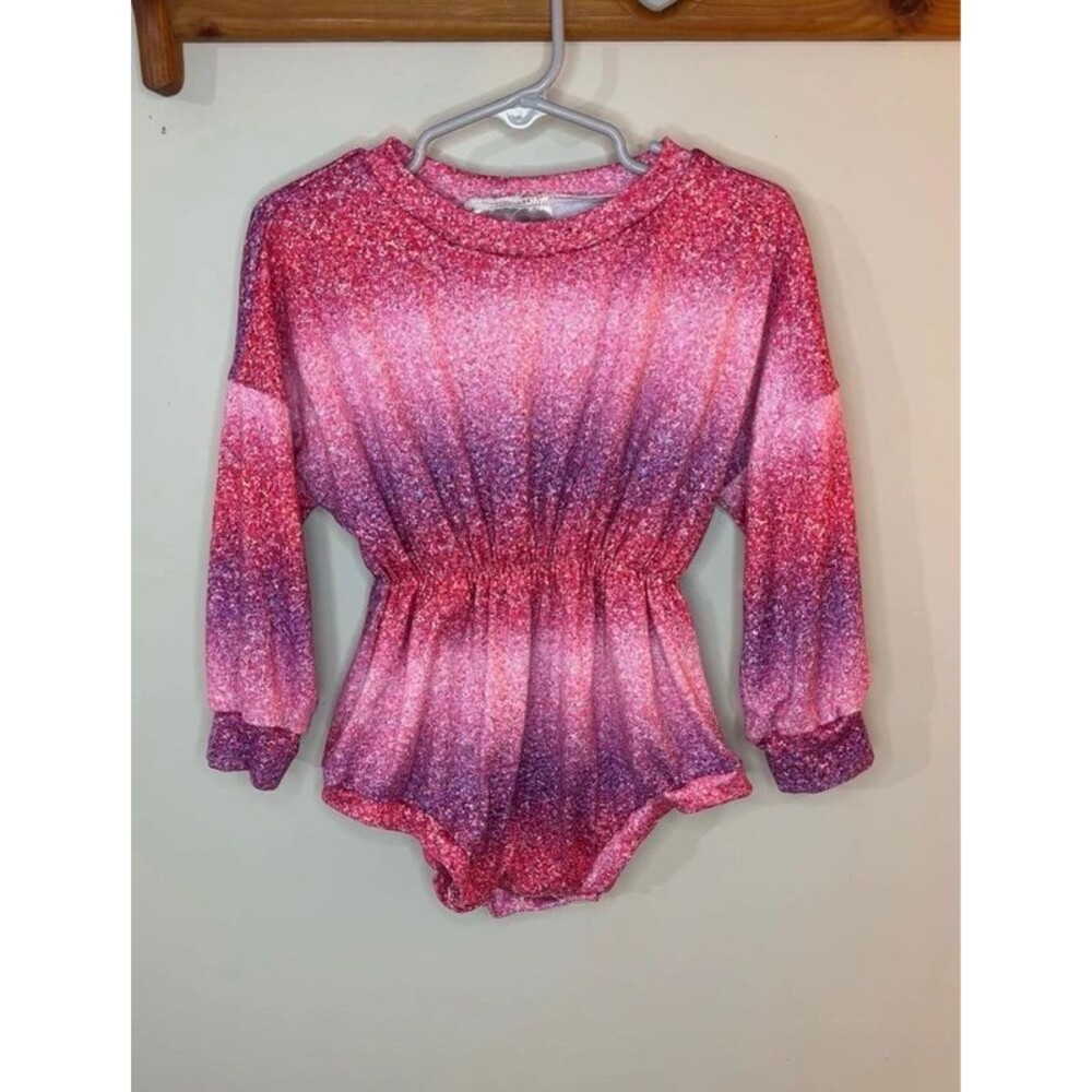 Handmade Boutique Toddler Girl 2T Glitter Ombre Long Sleeve Romper Pink Purple